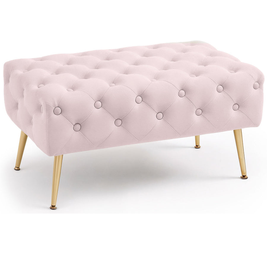 Taburet Madrid, tapitat cu catifea, tip banca, cu picioare metalice, 80x42x41 cm, roz pudra