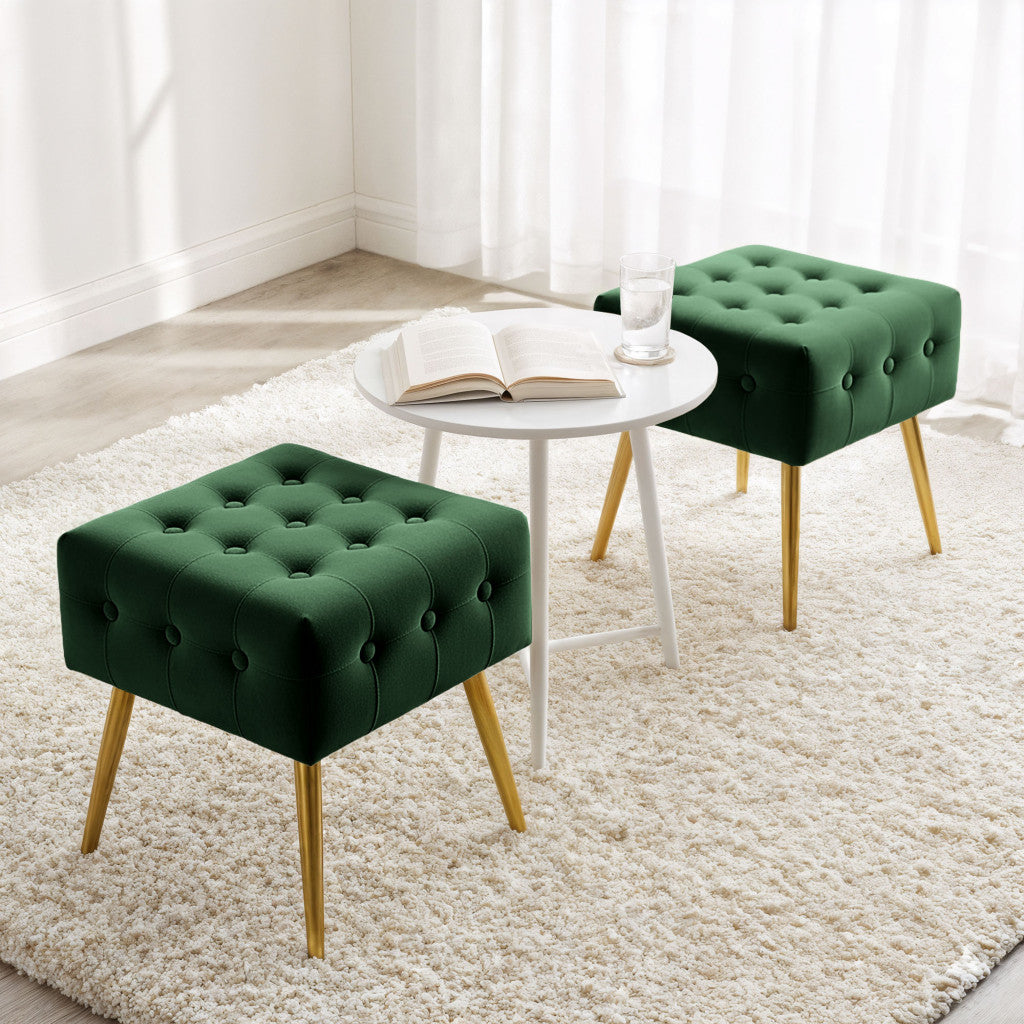 Taburet tapitat Quadra, velur, cu picioare metalice, 40x40x42 cm, verde