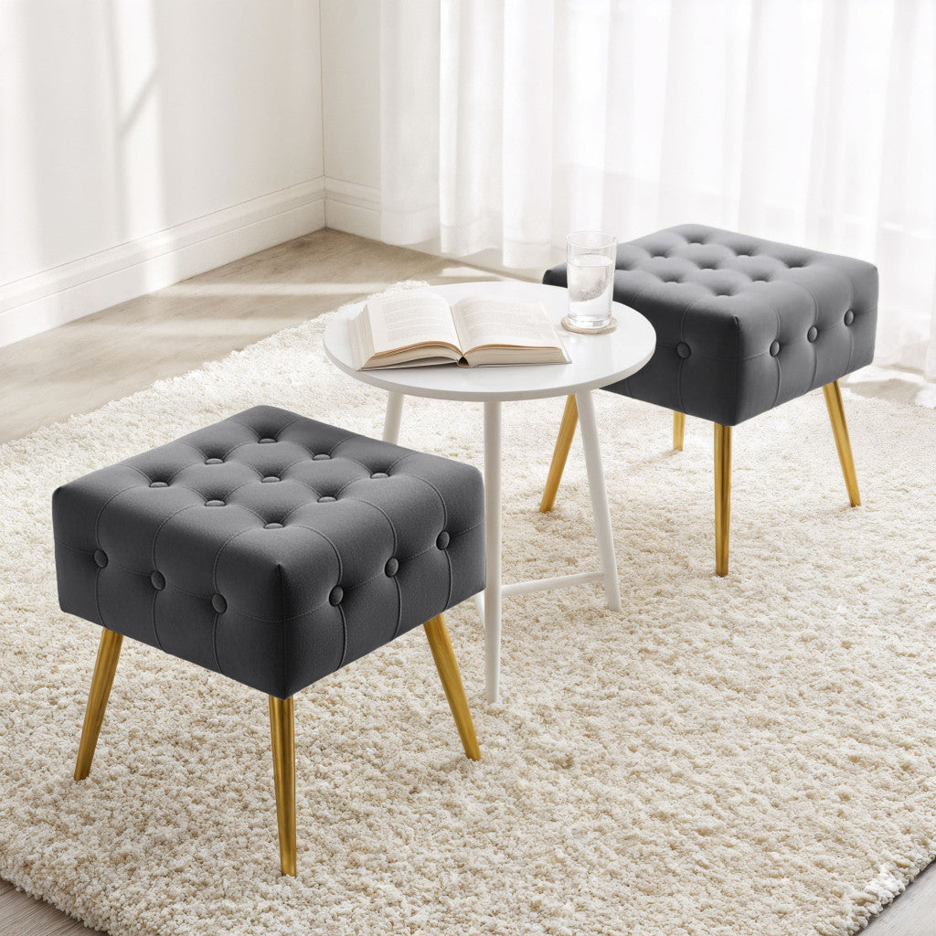 Taburet tapitat Quadra, velur, cu picioare metalice, 40x40x42 cm, gri