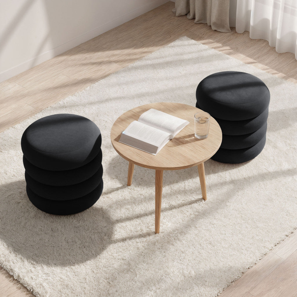 Taburet tapitat Snuggo cu spatiu de depozitare, velur, diametru 42 cm, inaltime 45 cm, negru