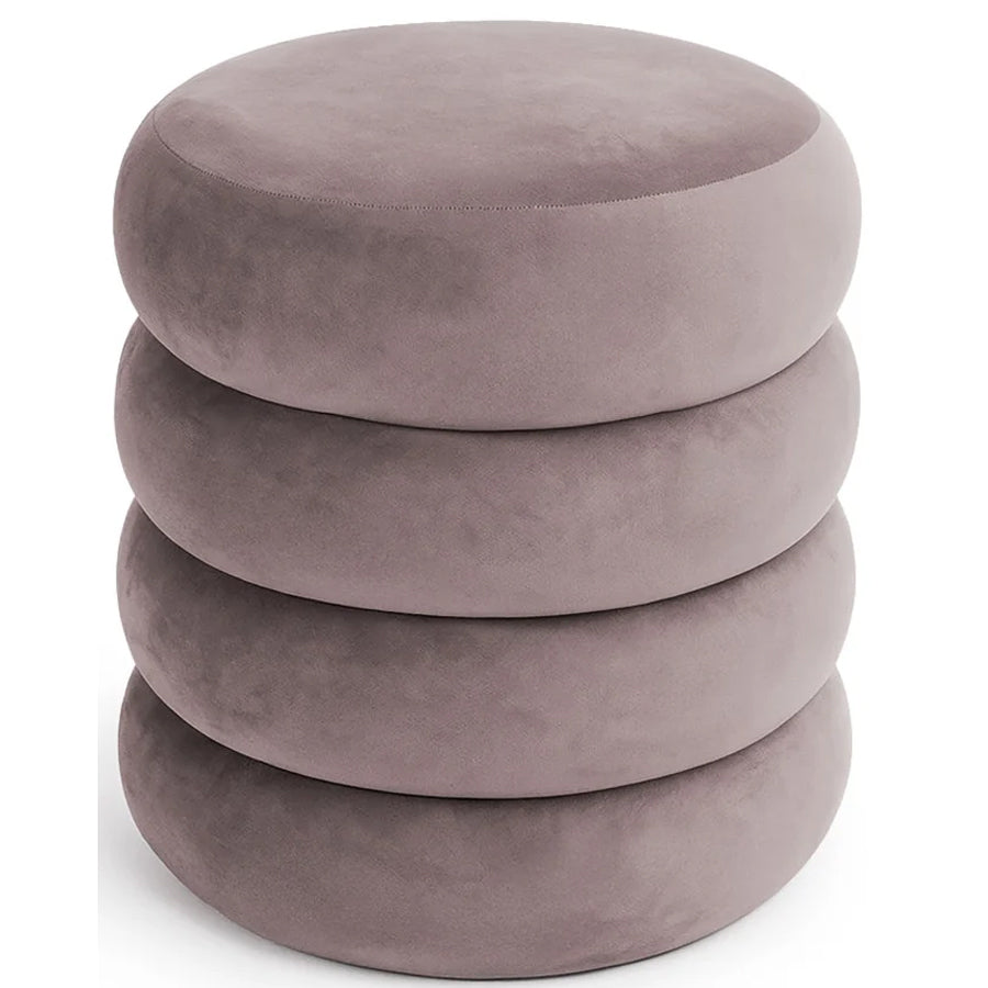 Taburet tapitat Snuggo cu spatiu de depozitare, velur, diametru 42 cm, inaltime 45 cm, roz pudrat