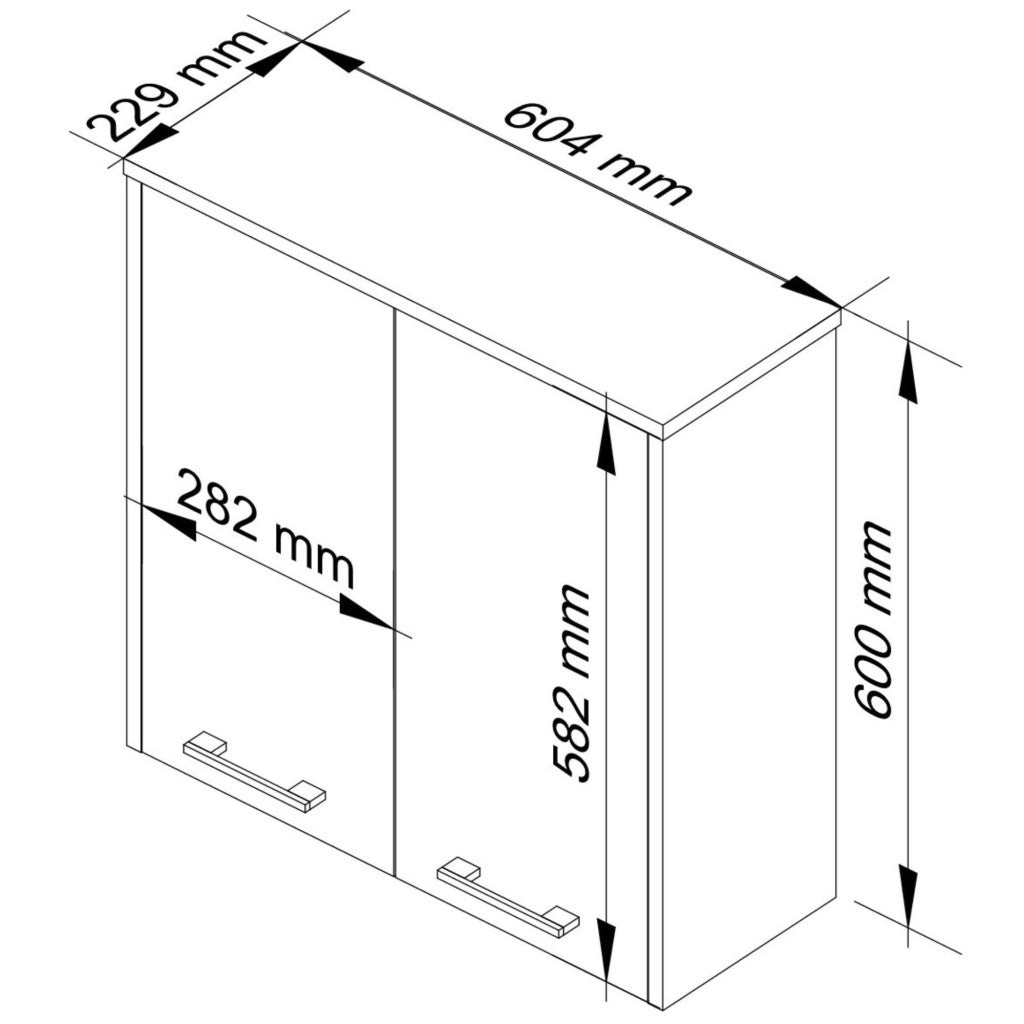 Dulap baie suspendat, cu 2 usi si 1 raft interior, PAL 16 mm, 60x23x60 cm, alb si gri