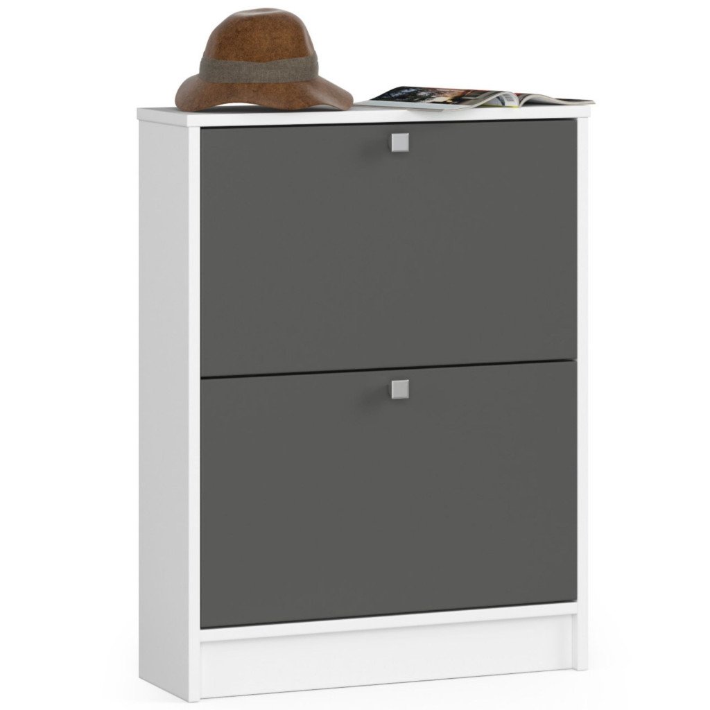 Dulap pantofi cu 2 usi rabatabile, PAL laminat 16 mm, 60x20x80 cm, alb si gri
