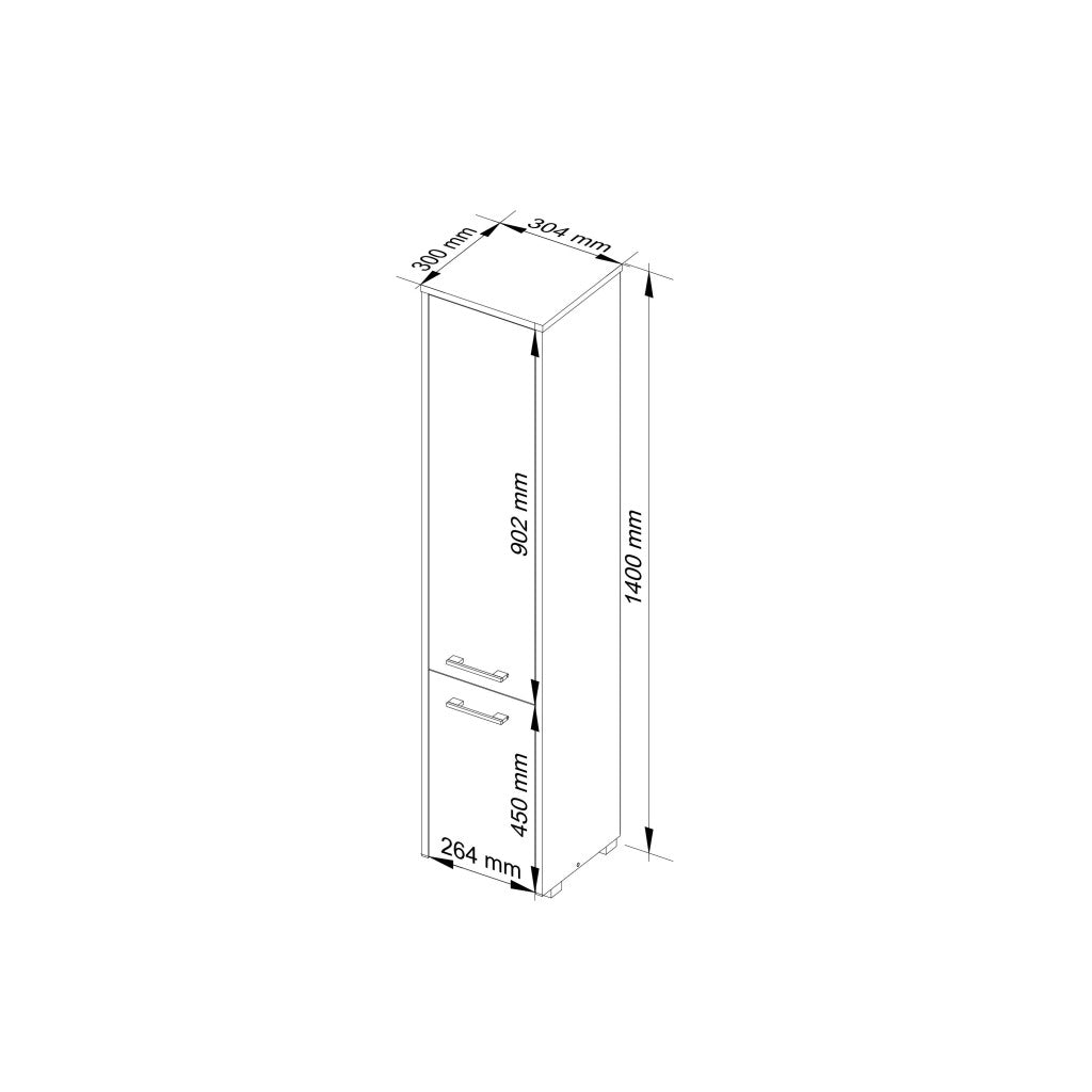Dulap baie tip coloana cu 2 usi si 5 rafturi, PAL laminat, 30x30x140 cm, alb si stejar sonoma