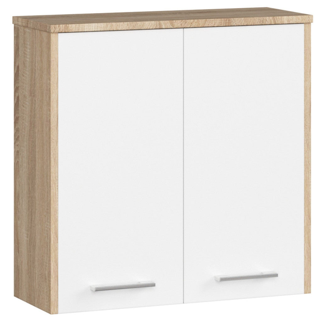 Dulap baie suspendat, cu 2 usi si 1 raft interior, PAL 16 mm, 60x23x60 cm, stejar sonoma si alb