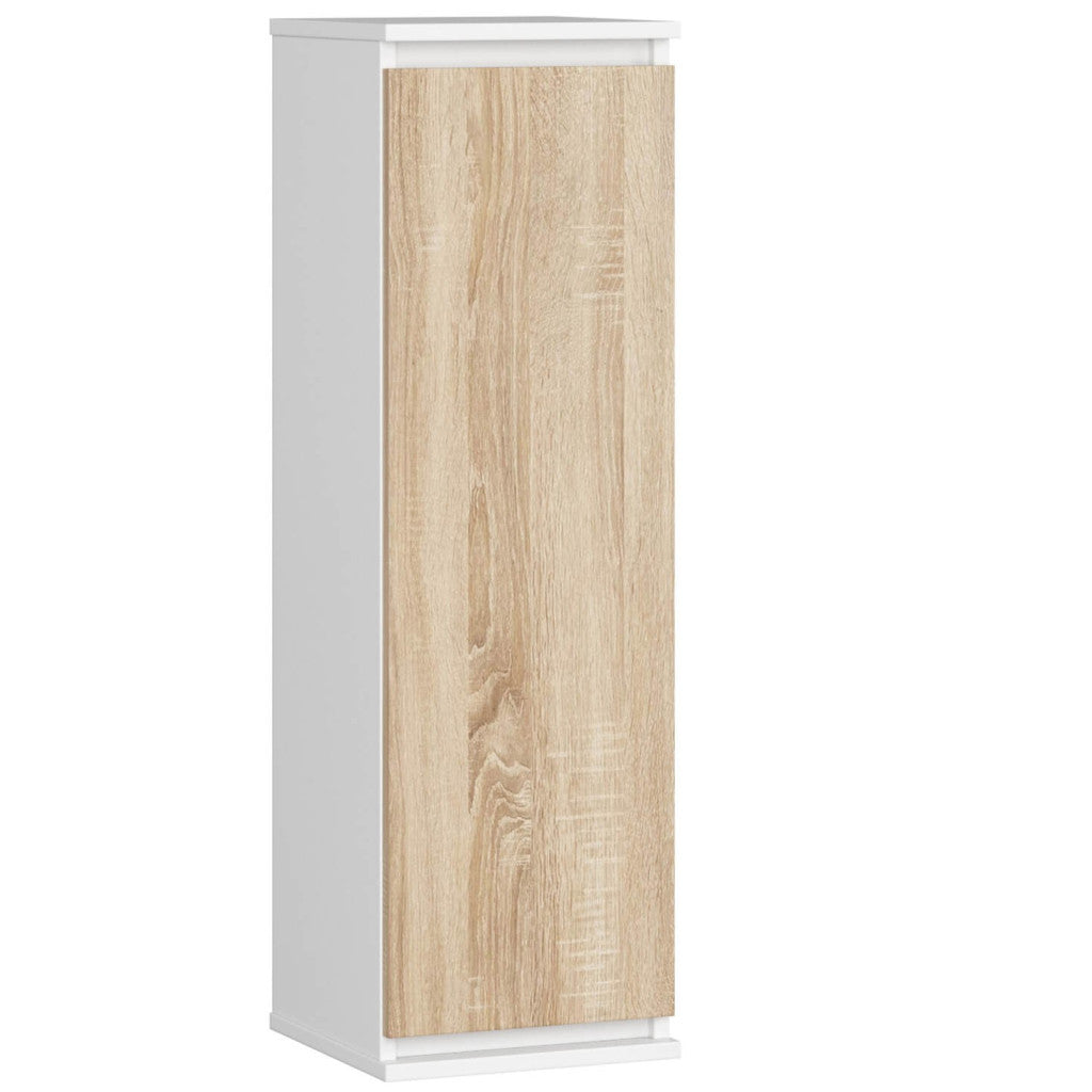 Dulap suspendat, cu usa si 3 rafturi interioare, PAL 16 mm, 30x30x99 cm, alb si stejar sonoma