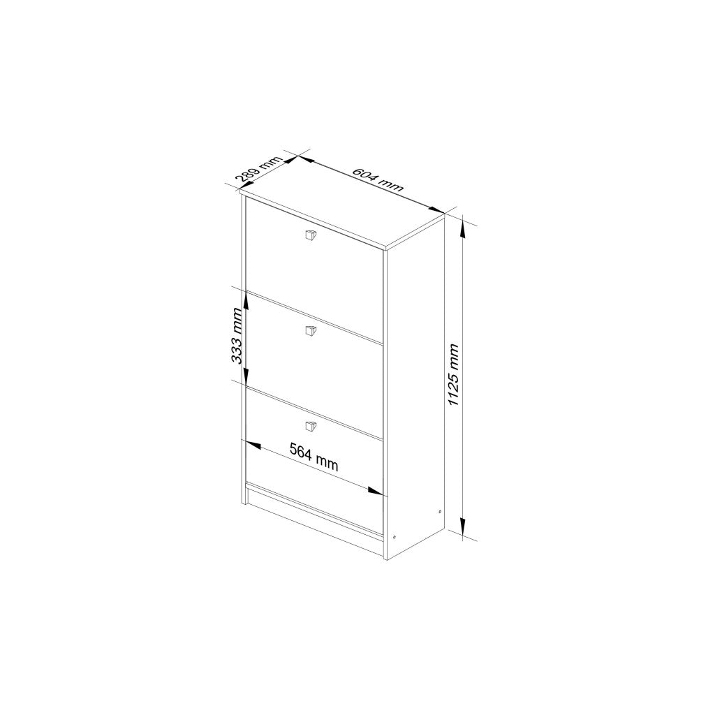 Dulap pantofi cu 3 usi rabatabile, PAL laminat 16 mm, 60x29x113 cm, alb si stejar sonoma