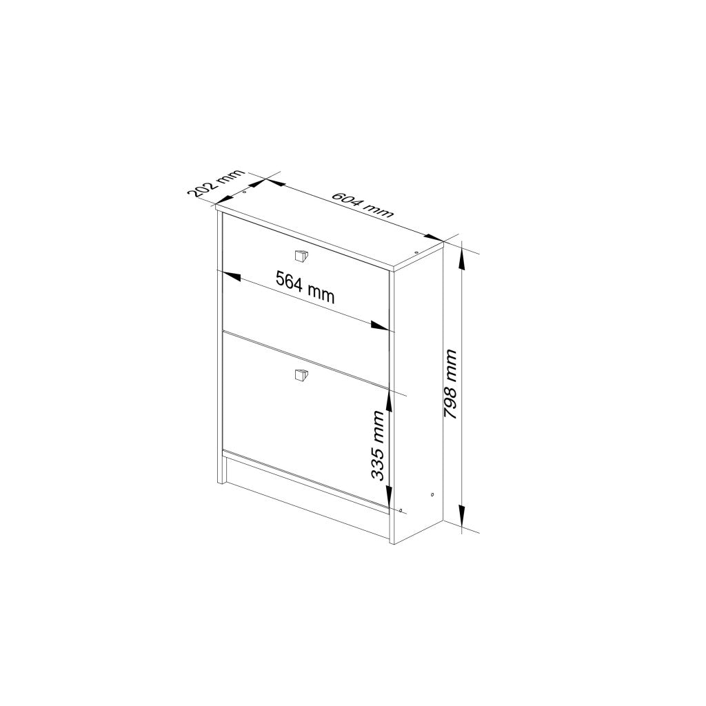Dulap pantofi cu 2 usi rabatabile, PAL laminat 16 mm, 60x20x80 cm, alb si stejar sonoma