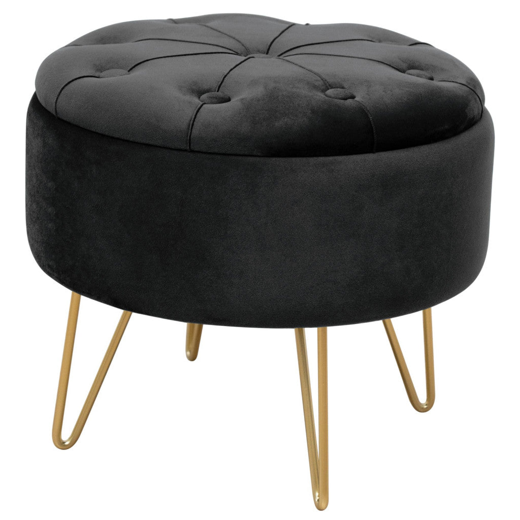 Taburet Caro cu spatiu depozitare, tapitat cu velur, 38x33 cm, negru