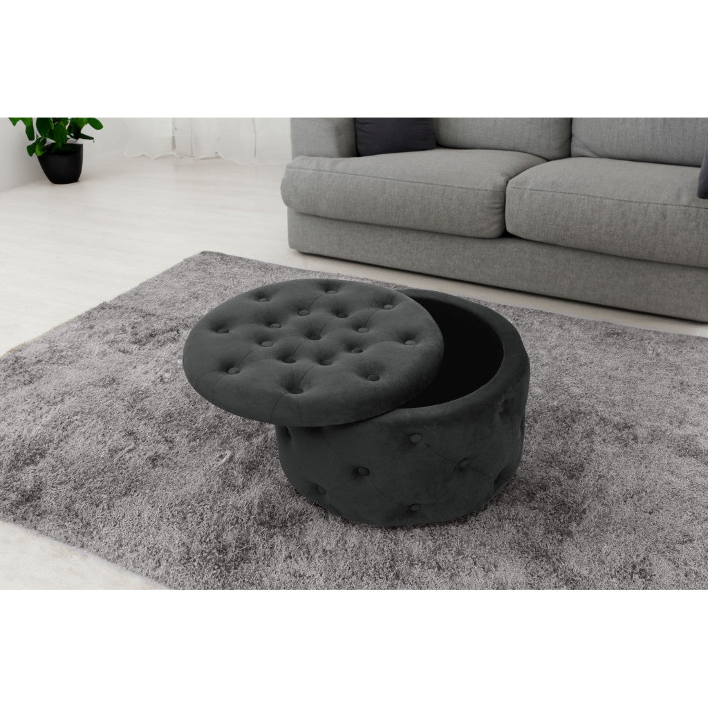 Taburet Alia cu spatiu depozitare, tapitat cu velur, 55x30 cm, negru