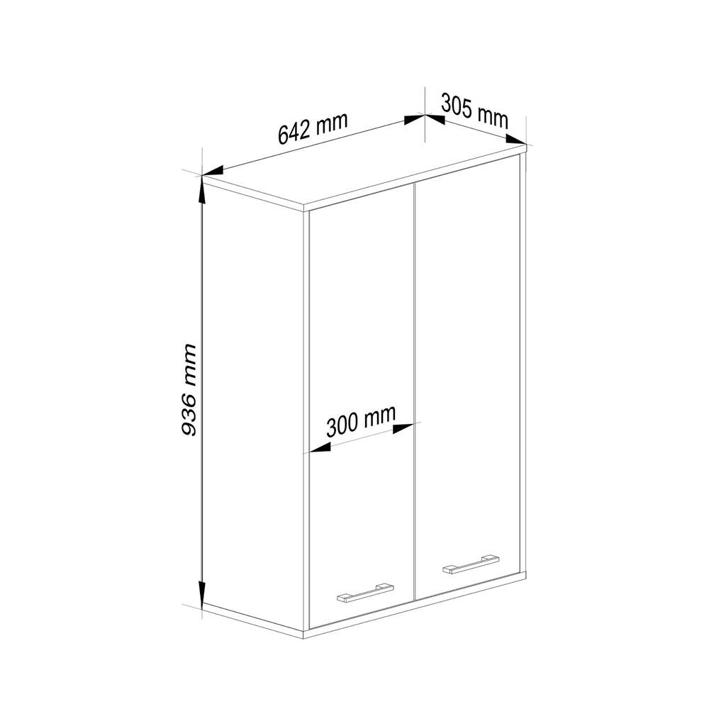 Dulap baie suspendat, cu 2 usi si 4 rafturi interioare, PAL 16 mm, 64x30x94 cm, alb si stejar sonoma