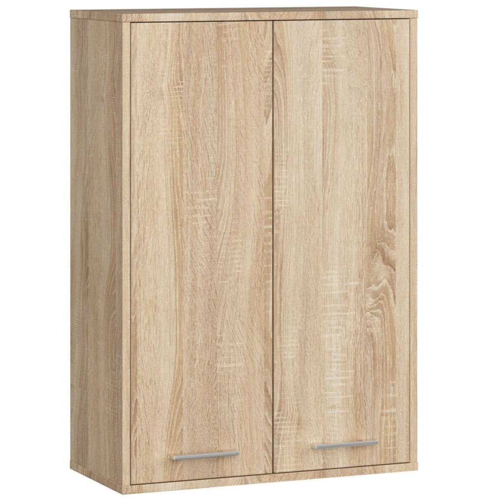Dulap baie suspendat, cu 2 usi si 4 rafturi interioare, PAL 16 mm, 64x30x94 cm, stejar sonoma