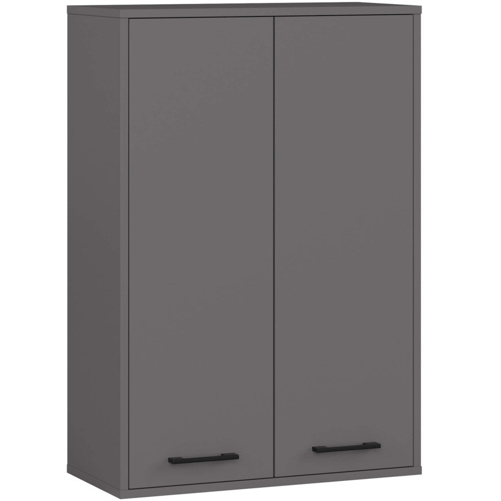 Dulap baie suspendat, cu 2 usi si 4 rafturi interioare, PAL 16 mm, 64x30x94 cm, gri grafit