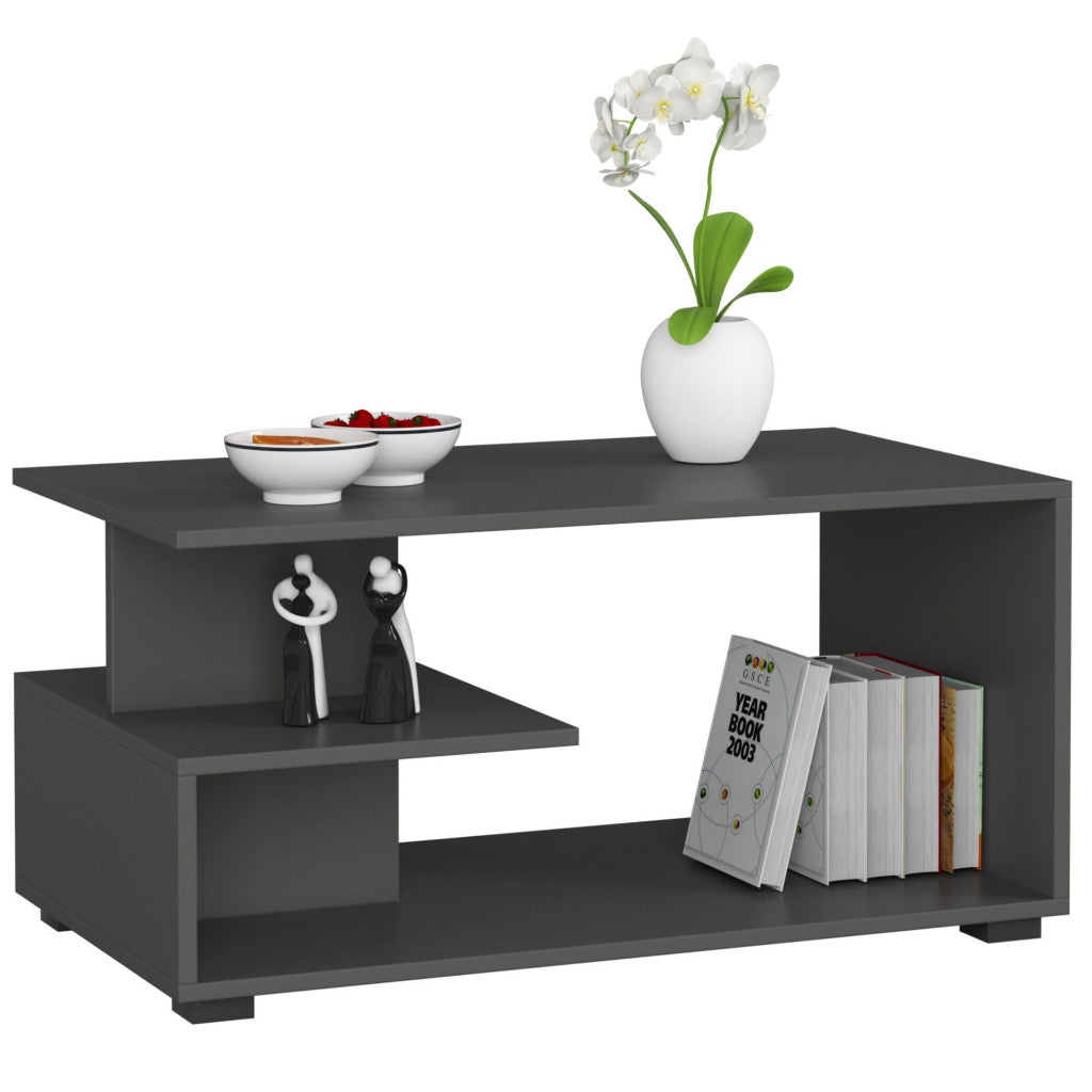 Masuta de cafea, PAL laminat, 90x51x45 cm, gri grafit