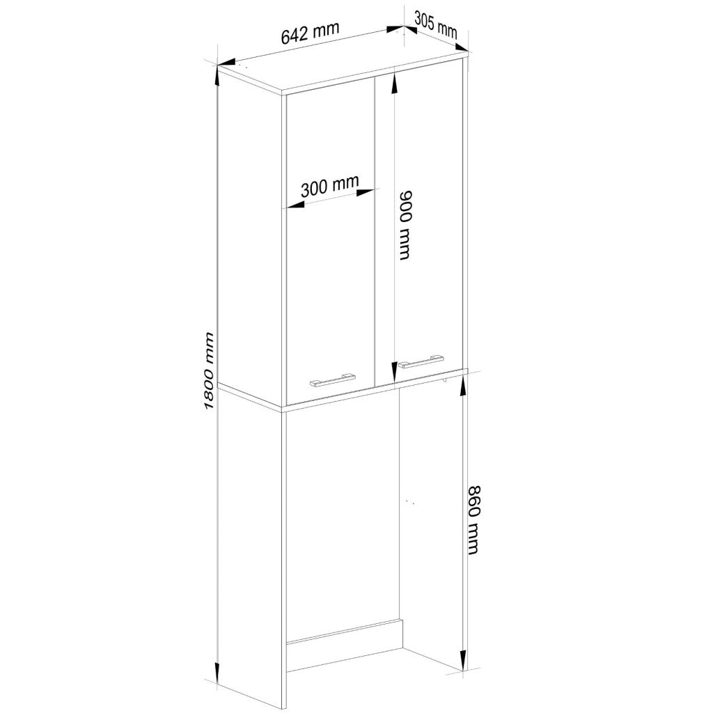 Dulap de baie cu 2 usi si 4 rafturi, pentru spatiul de deasupra masinii de spalat, 64x30x180 cm, stejar sonoma si alb - 3