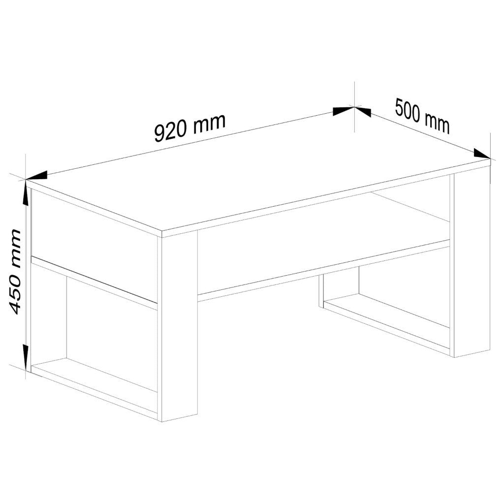 Masuta de cafea Domi cu raft inferior, blat laminat, 92x50x45 cm, stejar artisan si negru