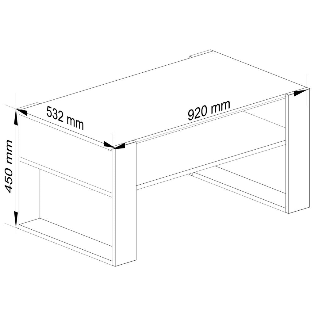 Masuta de cafea Domi cu raft inferior, blat laminat, 92x50x45 cm, stejar sonoma si negru