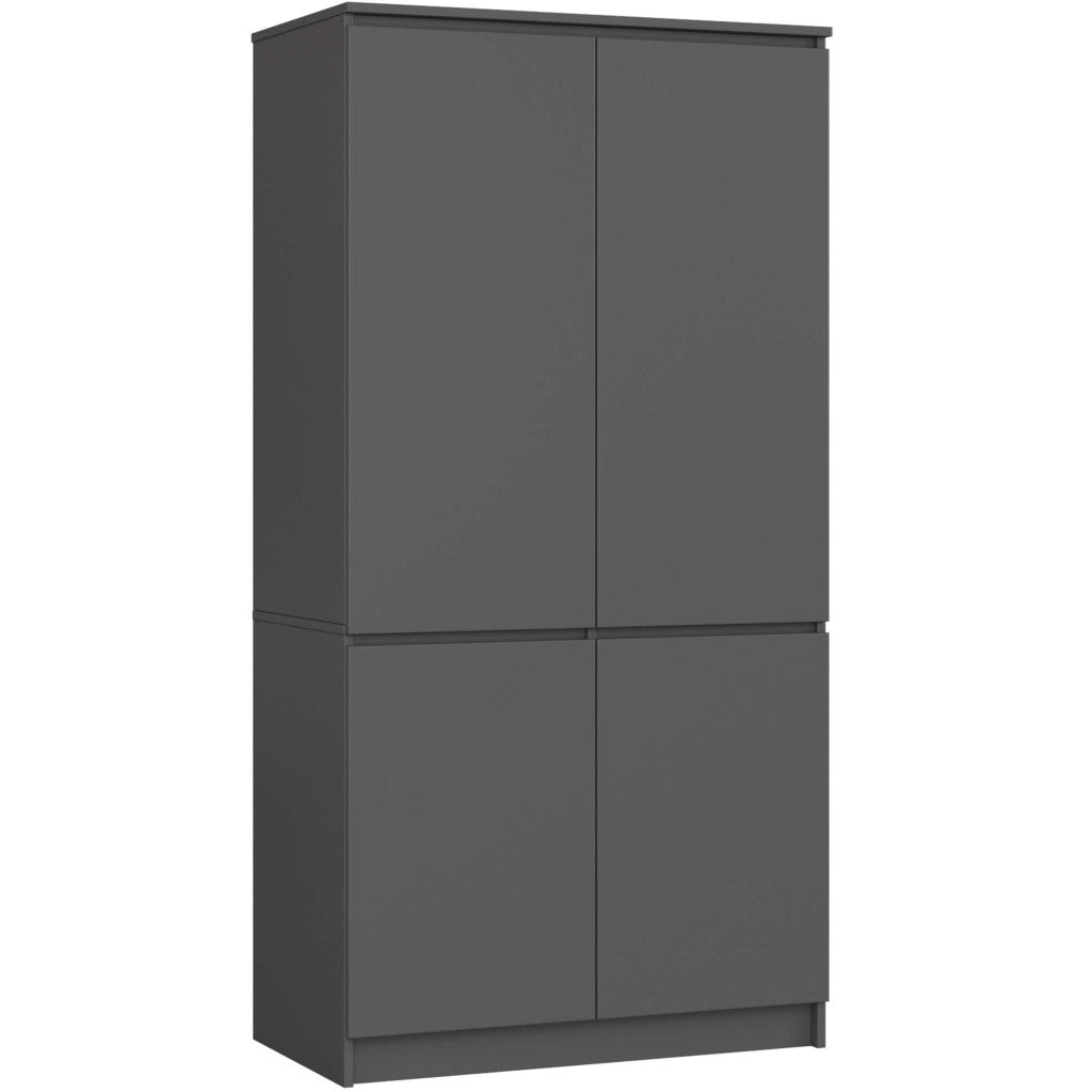 Dulap cu 4 usi, rafturi si bara pentru umerase, PAL laminat, 90x51x180 cm, gri grafit