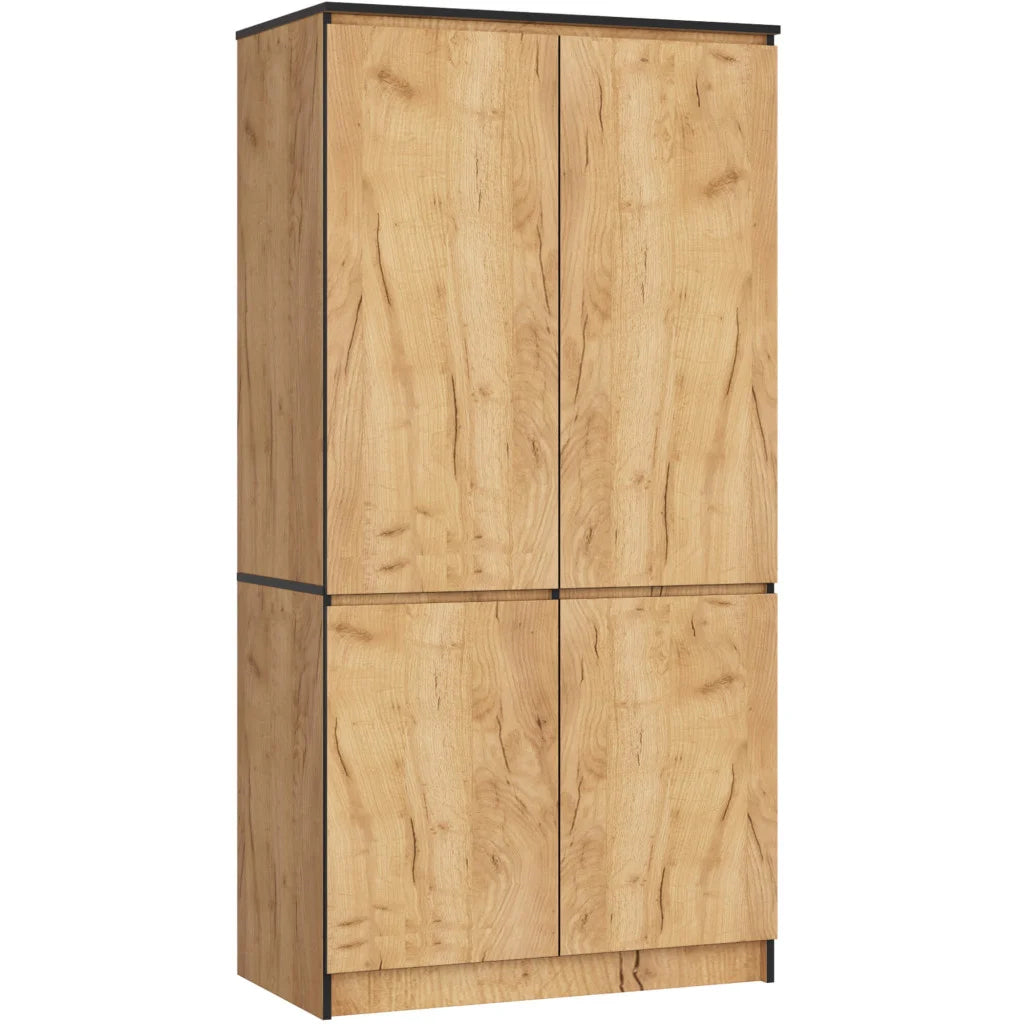 Dulap cu 4 usi, rafturi si bara pentru umerase, PAL laminat, 90x51x180 cm, stejar craft