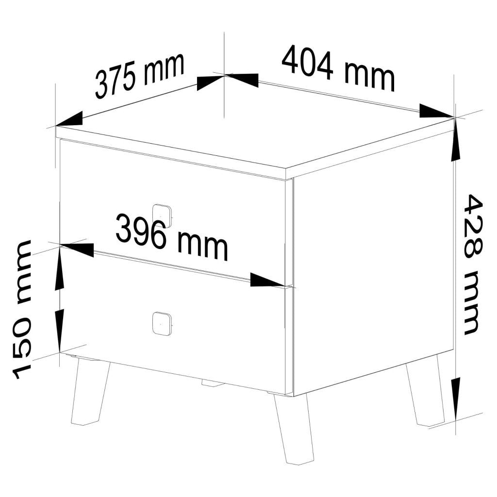 Comoda MOBI K-02 cu 2 sertare, PAL laminat 16 mm, 40x37x43 cm, casmir cu detalii aurii
