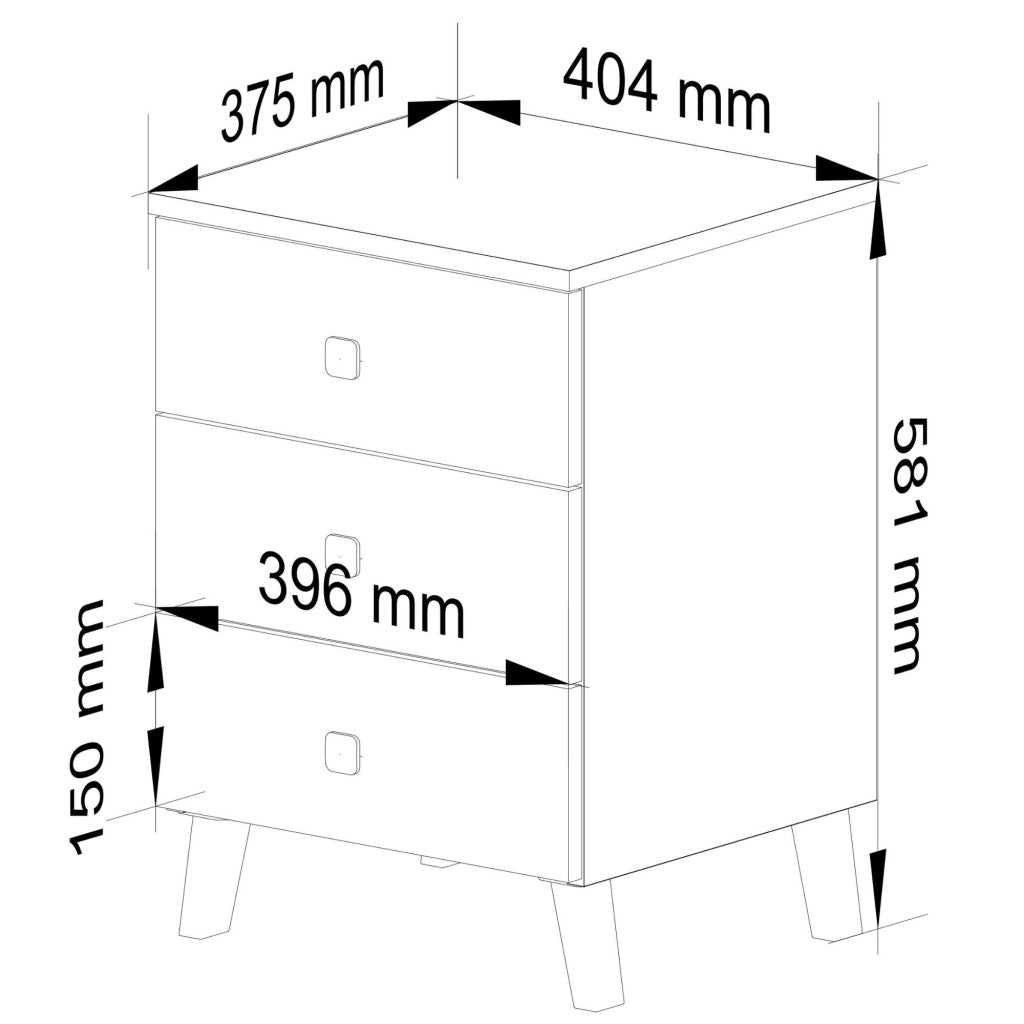 Comoda MOBI K-03 cu 3 sertare, PAL laminat 16 mm, 40x37x58 cm, casmir cu detalii aurii