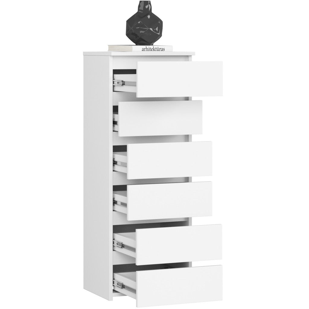 Comoda cu 6 sertare, PAL laminat 16 mm, 40x35x109 cm, alb mat