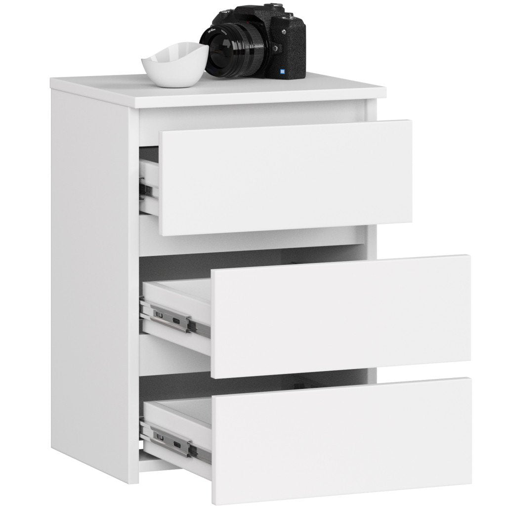 Noptiera cu 3 sertare, PAL laminat 16 mm, 40x35x57 cm, alb