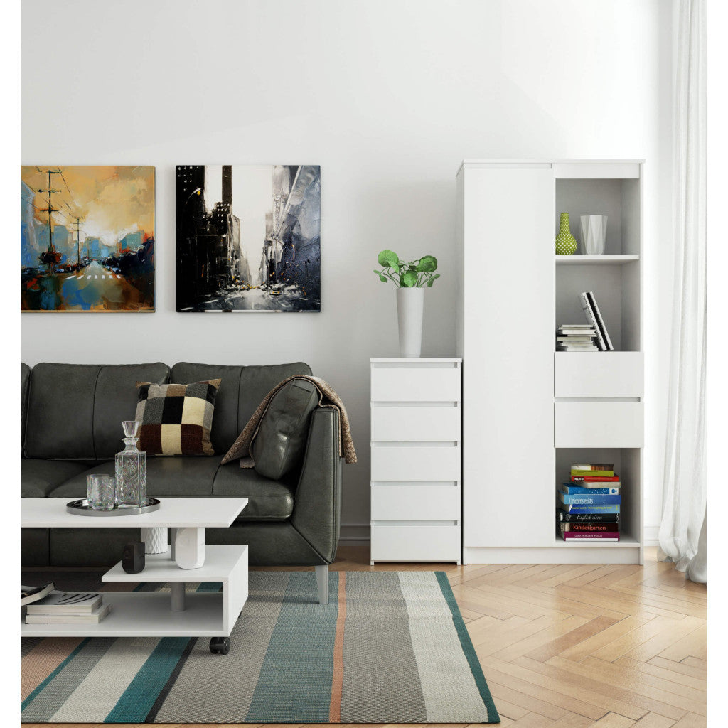 Comoda cu 5 sertare, PAL laminat, 40x35x92 cm, alb mat