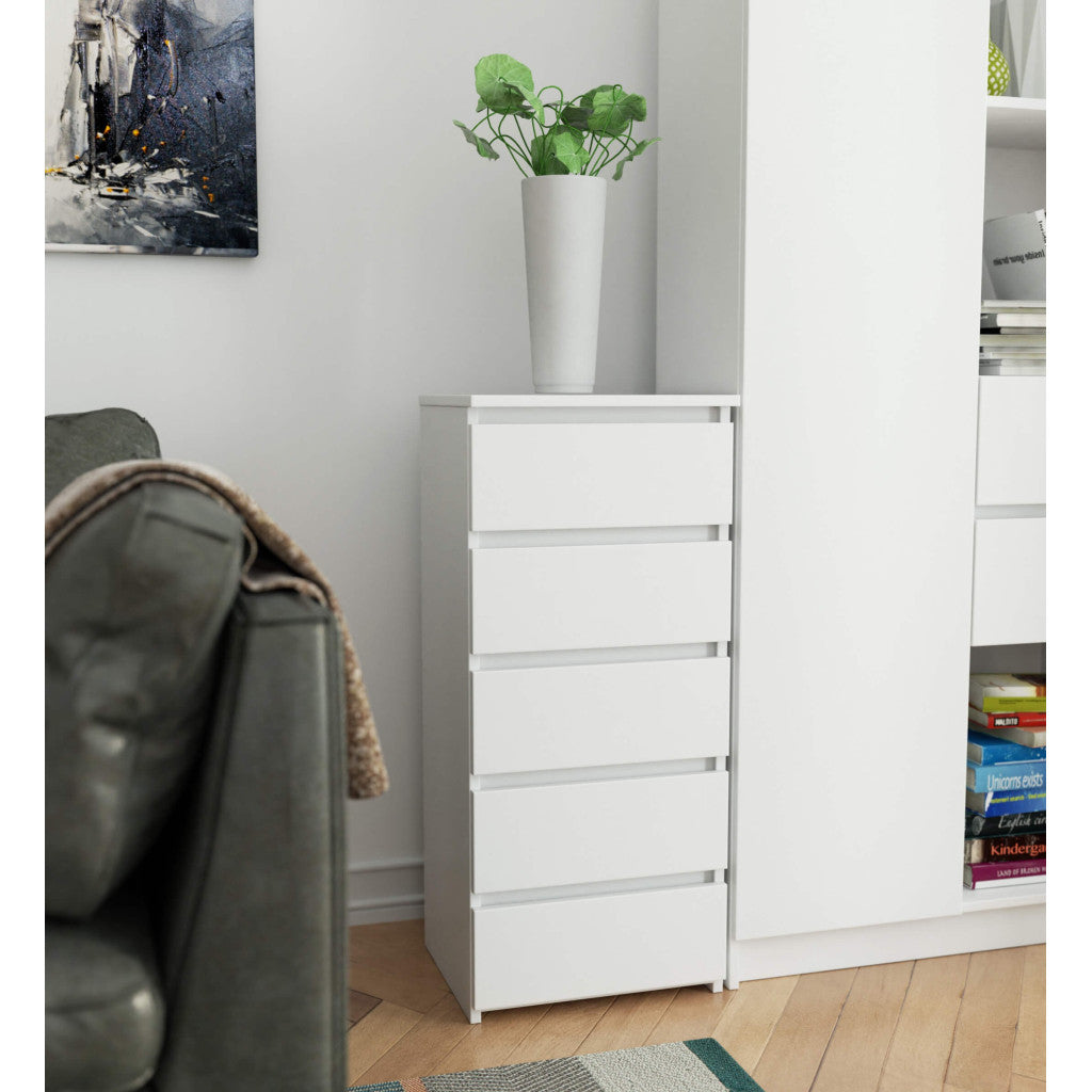 Comoda cu 5 sertare, PAL laminat, 40x35x92 cm, alb mat