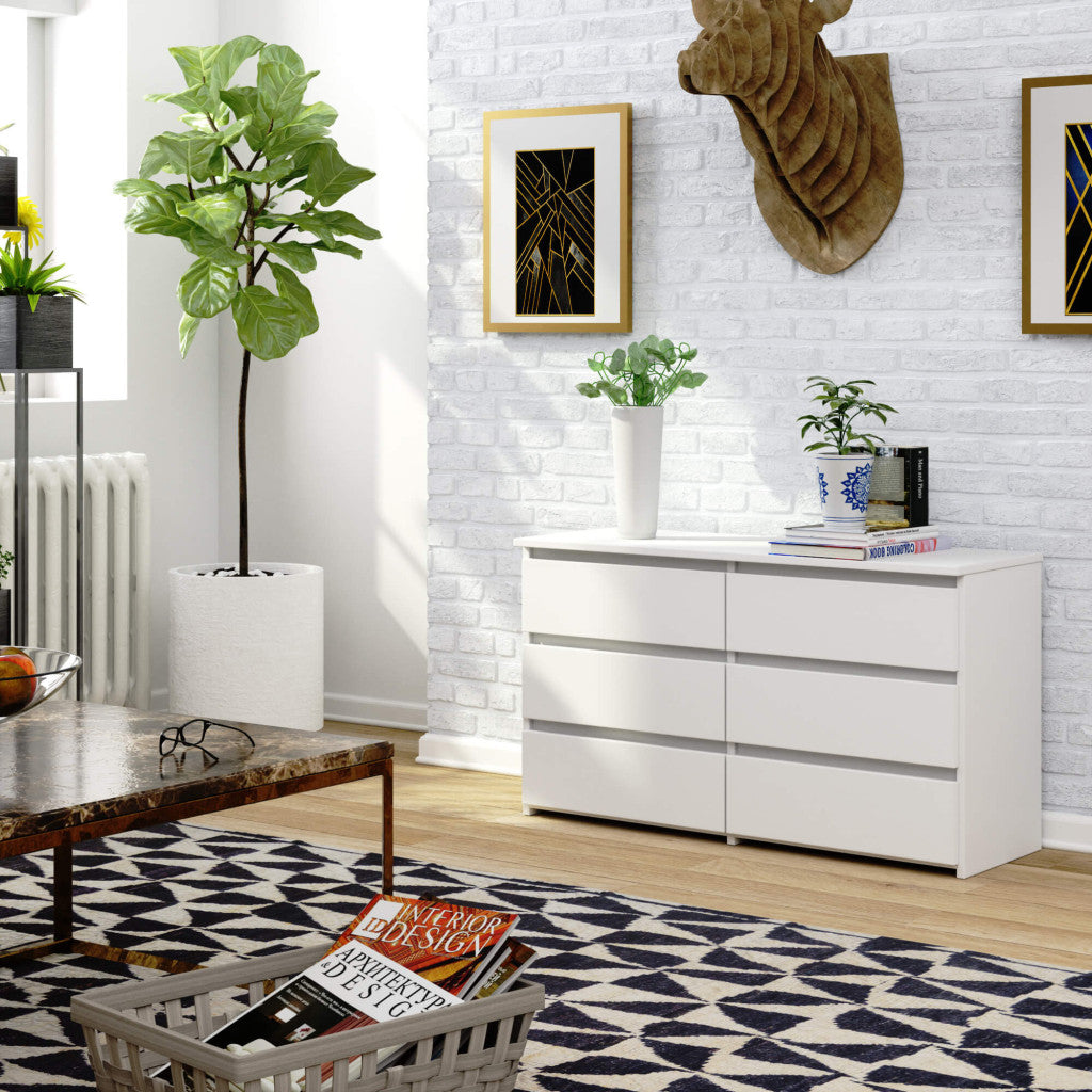 Comoda cu 6 sertare, PAL laminat, 100x35x57 cm, alb mat