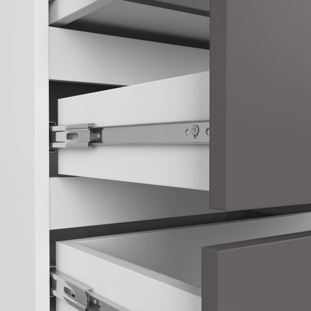 Noptiera cu 3 sertare, PAL laminat 16 mm, 60x35x57 cm, alb si gri