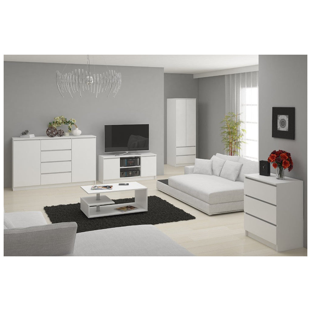 Comoda cu 6 sertare, PAL laminat, 138x40x77 cm, alb mat