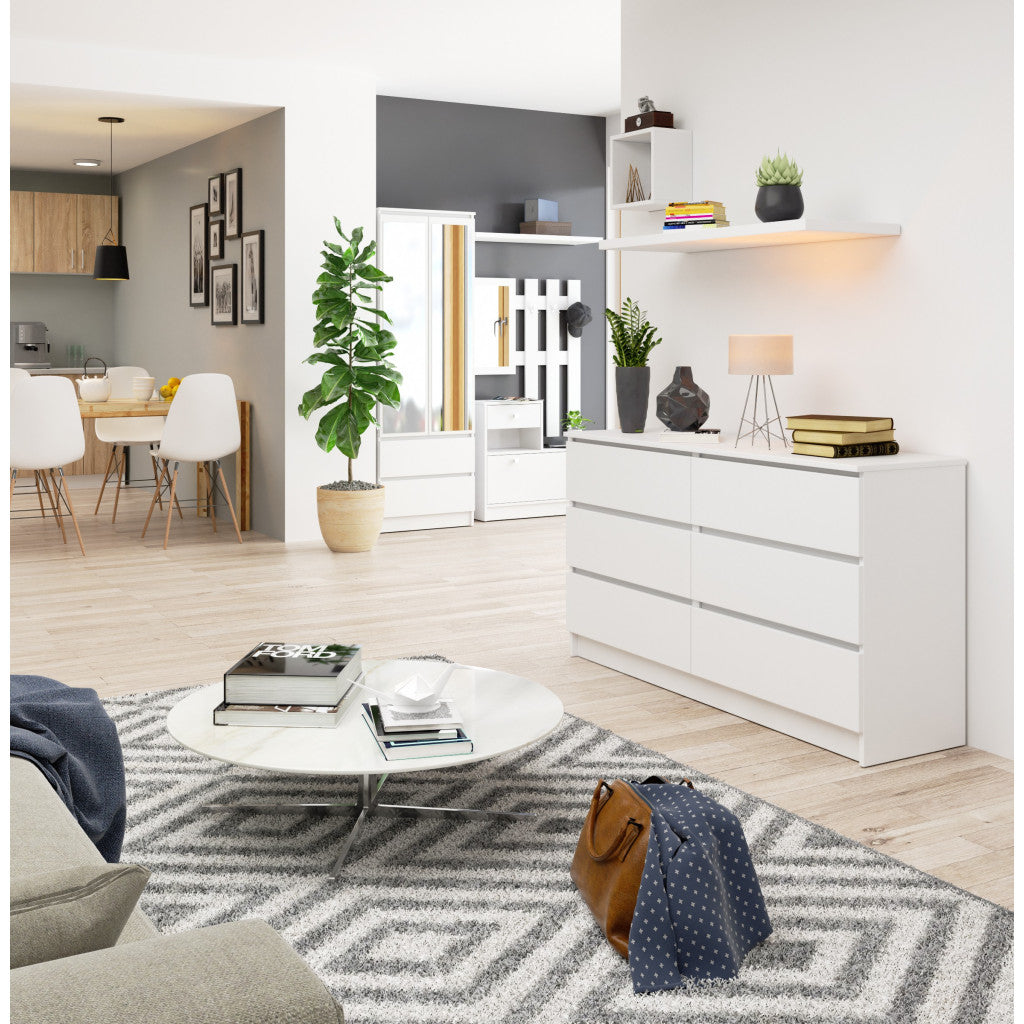 Comoda cu 6 sertare, PAL laminat, 138x40x77 cm, alb mat