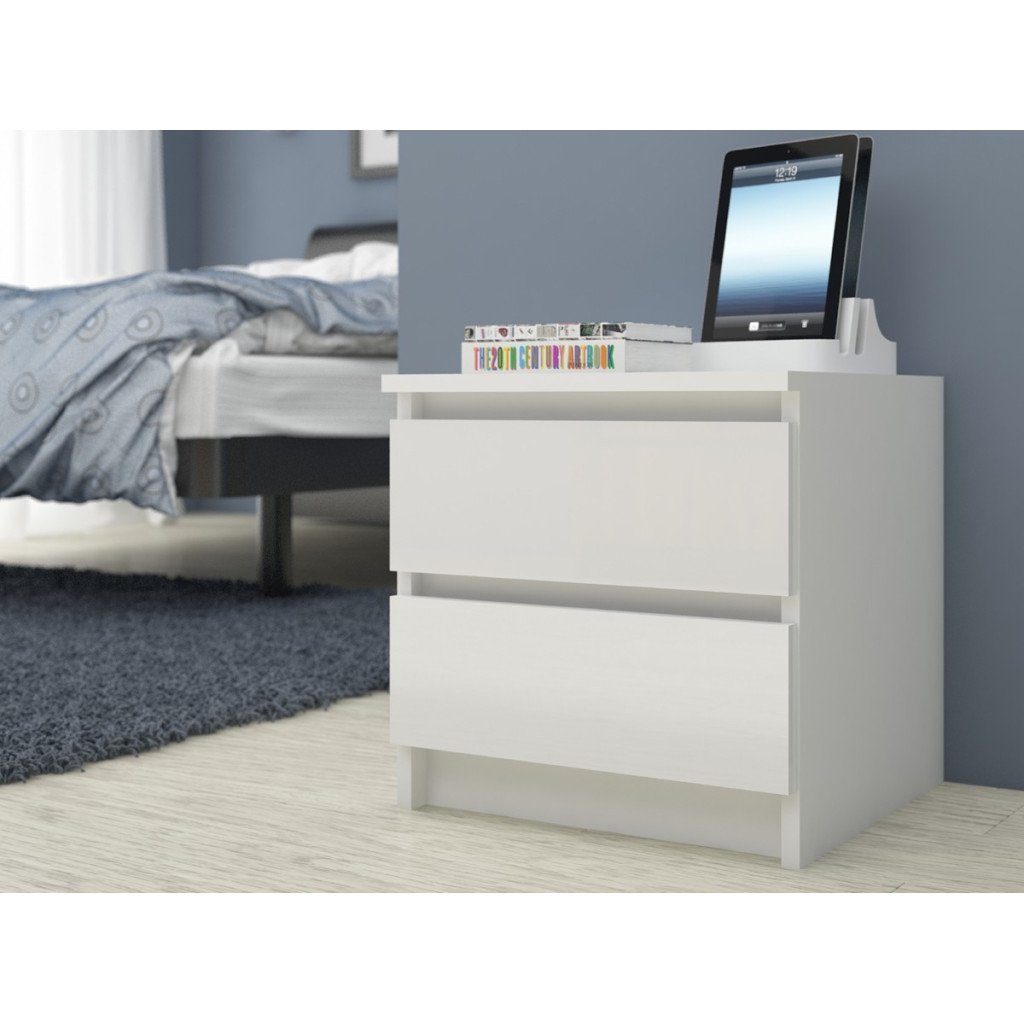 Noptiera cu 2 sertare din PAL laminat 16 mm, 60x40x55 cm, alb