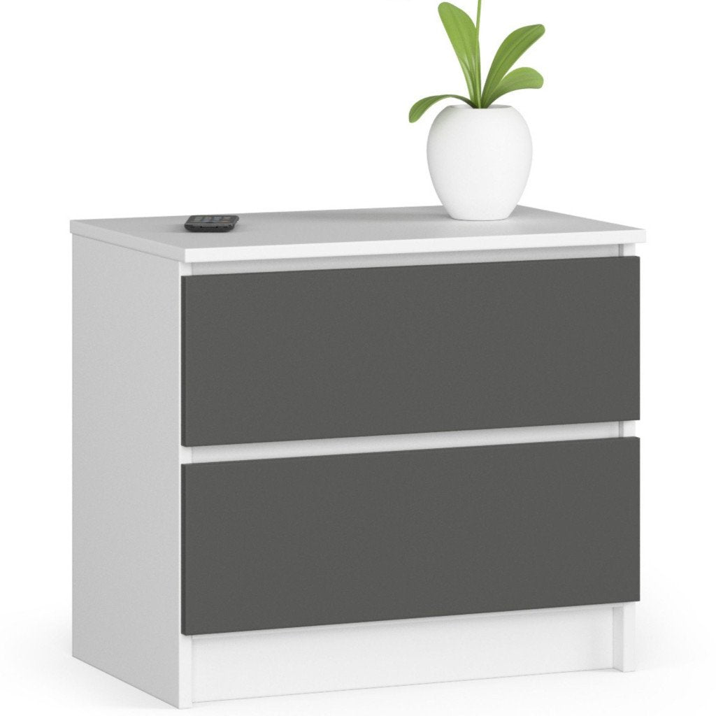 Noptiera cu 2 sertare din PAL laminat 16 mm, 60x40x55 cm, alb si gri