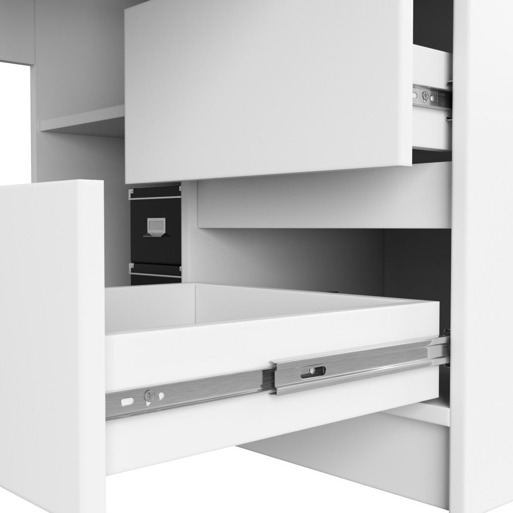 Birou colt dreapta in L cu 3 sertare si rafturi, PAL laminat 16 mm, 155x85x77 cm, alb - 6
