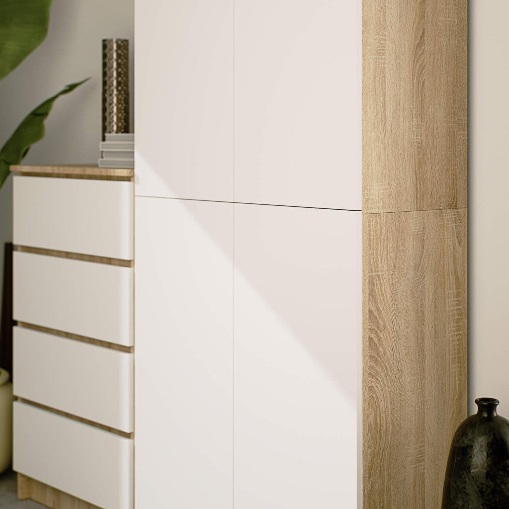 Dulap cu 8 etajere, PAL laminat 16 mm, 80x35x180 cm, stejar sonoma si alb