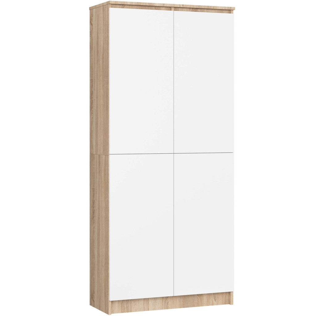 Dulap cu 8 etajere, PAL laminat 16 mm, 80x35x180 cm, stejar sonoma si alb