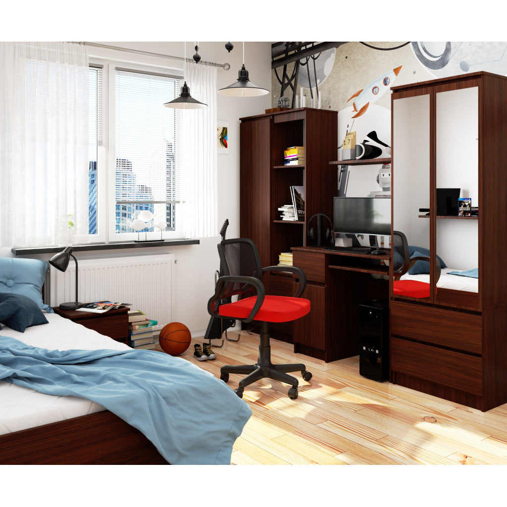 Birou computer PIKSEL, cu sertar, dulap si raft pentru tastatura, dreapta, 90x50x77 cm, maro wenge