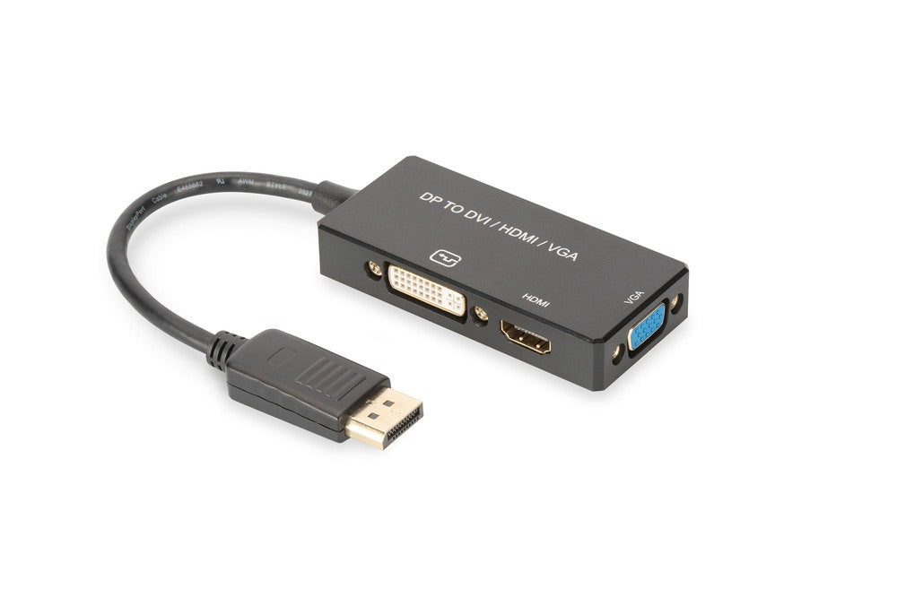 Digitus DisplayPort converter cable DP - HDMI+DVI+VGA M-F/F/F 0 2m 3 in 1 Multi-Media cable CE bl gold 