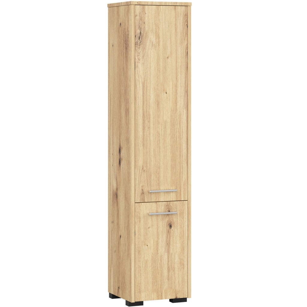 Dulap baie tip coloana cu 2 usi si 5 rafturi, PAL laminat, 30x30x140 cm, stejar artisan