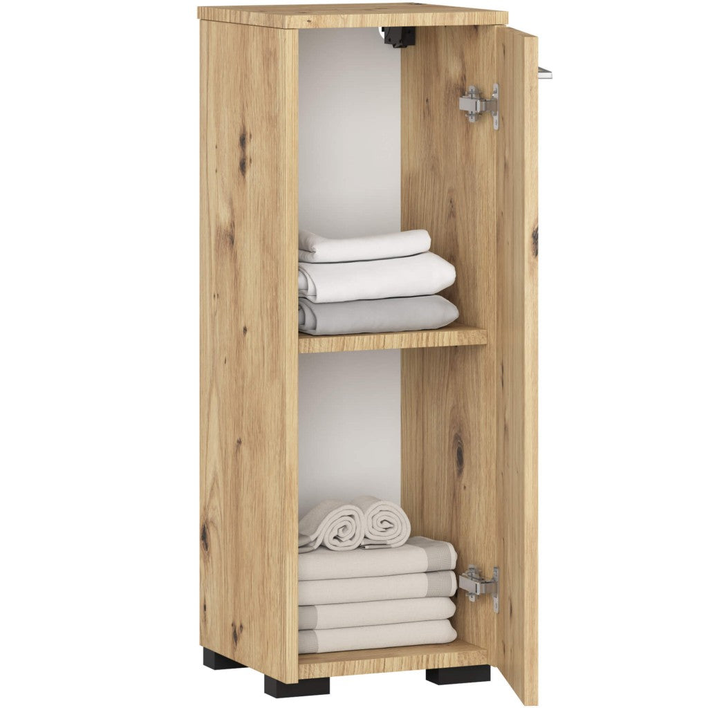 Dulap de baie tip baza, cu usa reversibila si raft interior, PAL 16 mm, 30x30x85 cm, stejar artisan