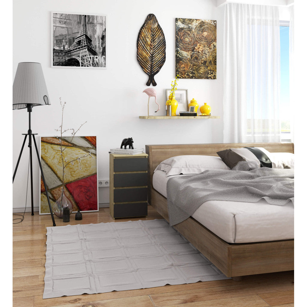 Comoda cu 4 sertare, PAL laminat 16mm, 40x35x74 cm, stejar artisan si gri