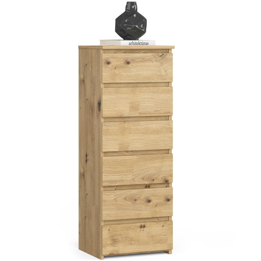 Comoda cu 6 sertare, PAL laminat 16 mm, 40x35x109 cm, stejar artisan