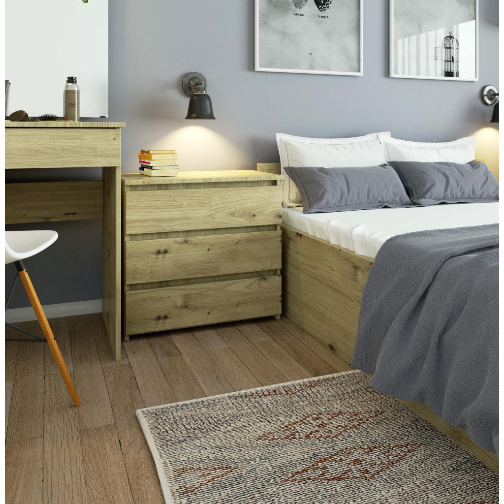 Noptiera cu 3 sertare, PAL laminat 16 mm, 60x35x57 cm, stejar artisan
