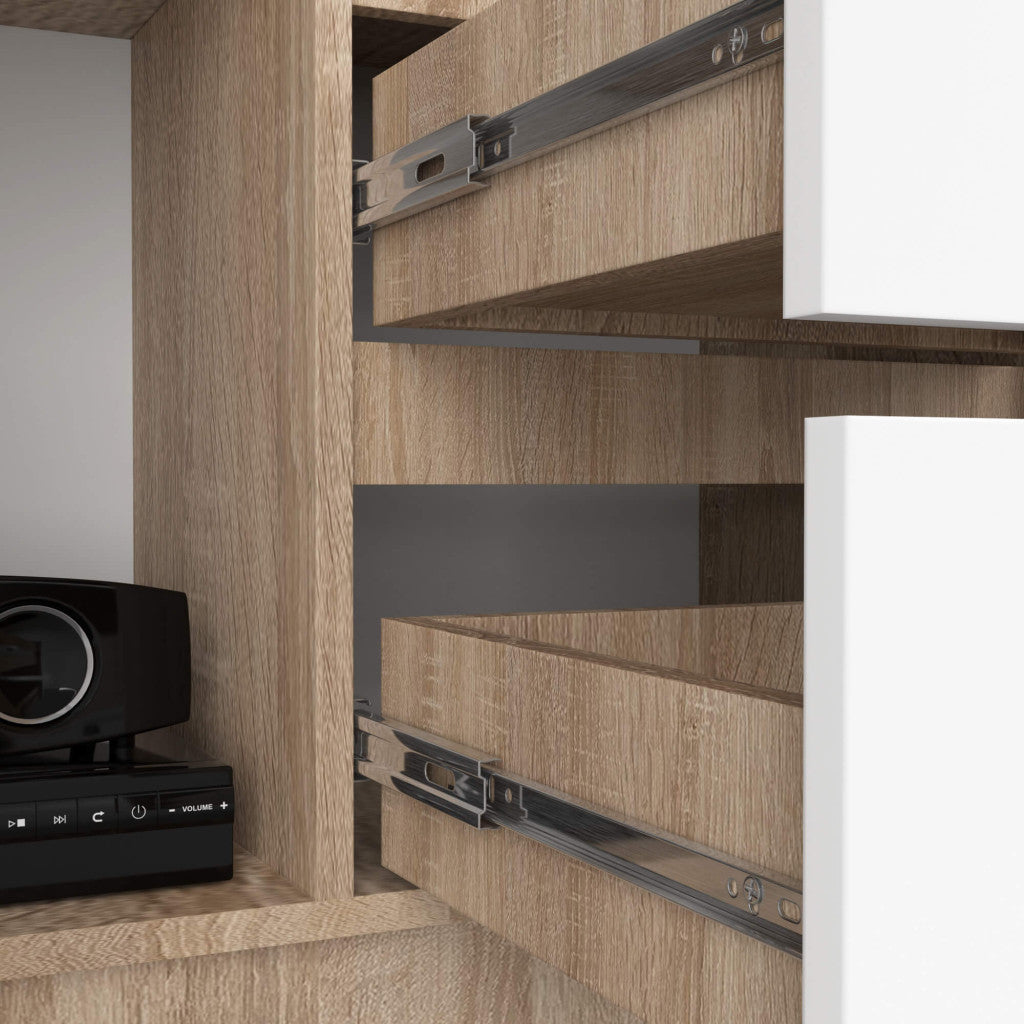 Dulap cu usa, 2 sertare si 7 rafturi, PAL laminat 16 mm, 80x35x180 cm, sonoma si alb