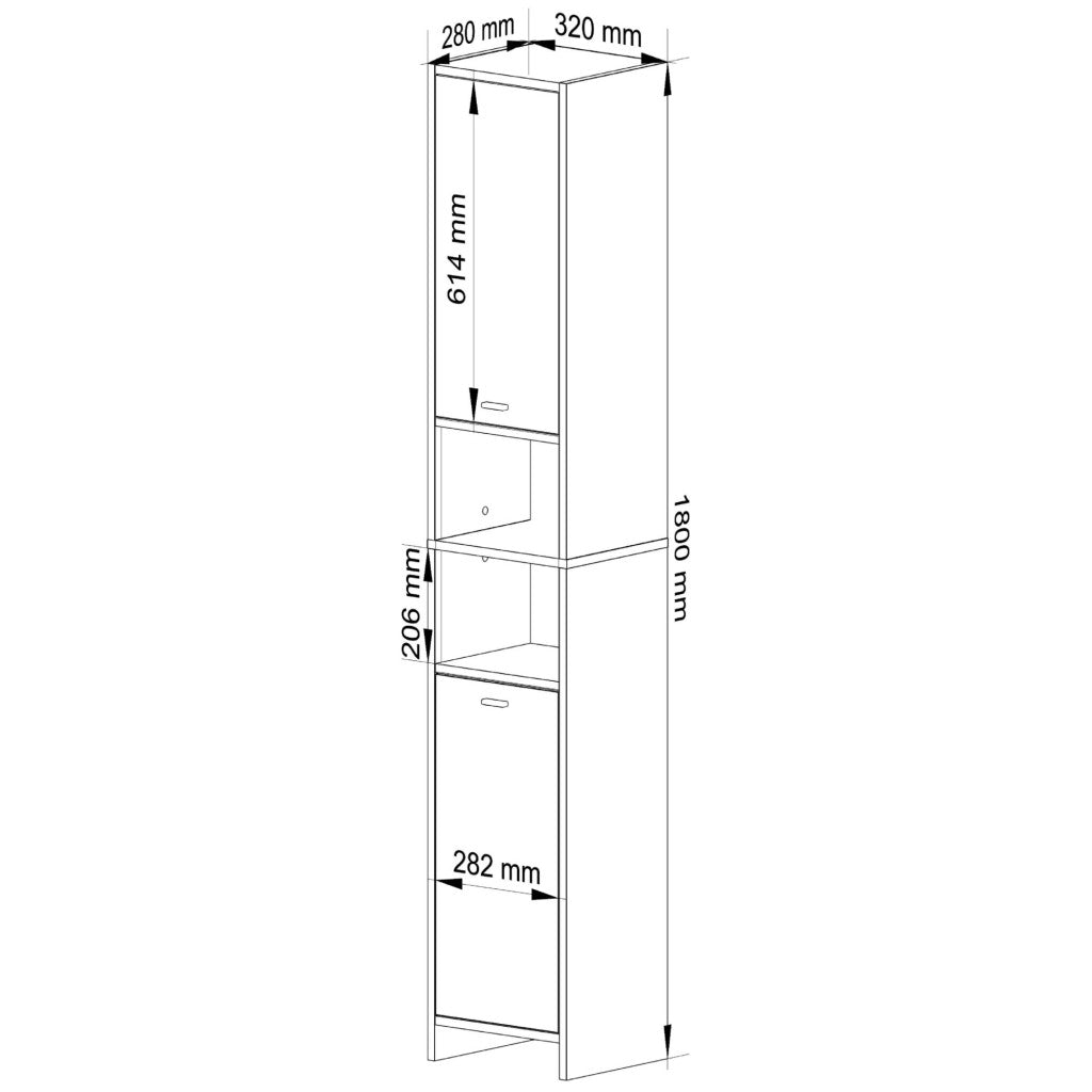 Dulap de baie tip coloana, cu 2 usi si 4 rafturi, PAL 16 mm, 32x28x180 cm, stejar artisan