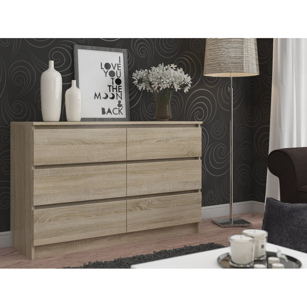 Comoda cu 6 sertare, PAL laminat, 120x40x77 cm, stejar sonoma