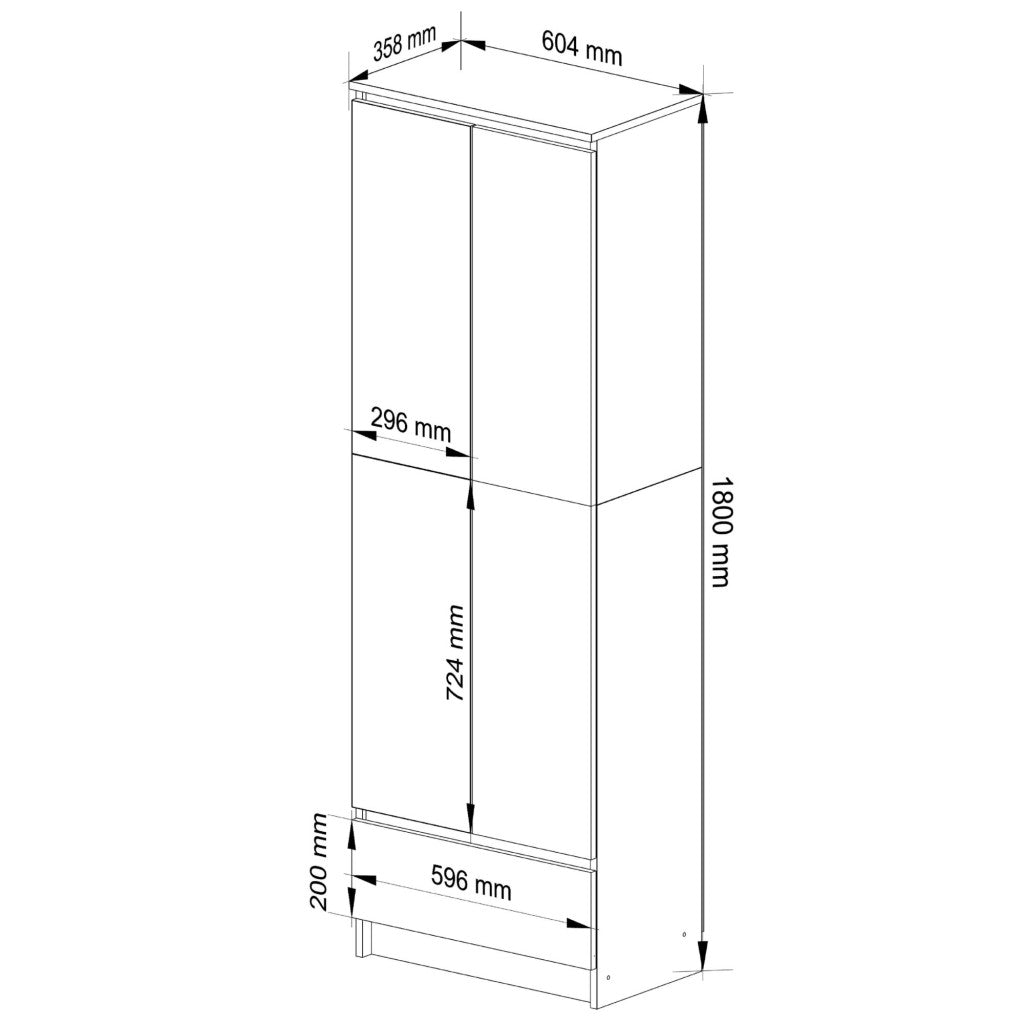 Dulap inchis cu 2 usi si sertar, 4 rafturi, PAL laminat 16 mm, 60x35x180 cm, stejar sonoma