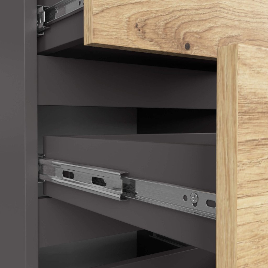 Comoda cu 4 sertare, PAL laminat 16mm, 40x35x74 cm, gri si stejar artisan